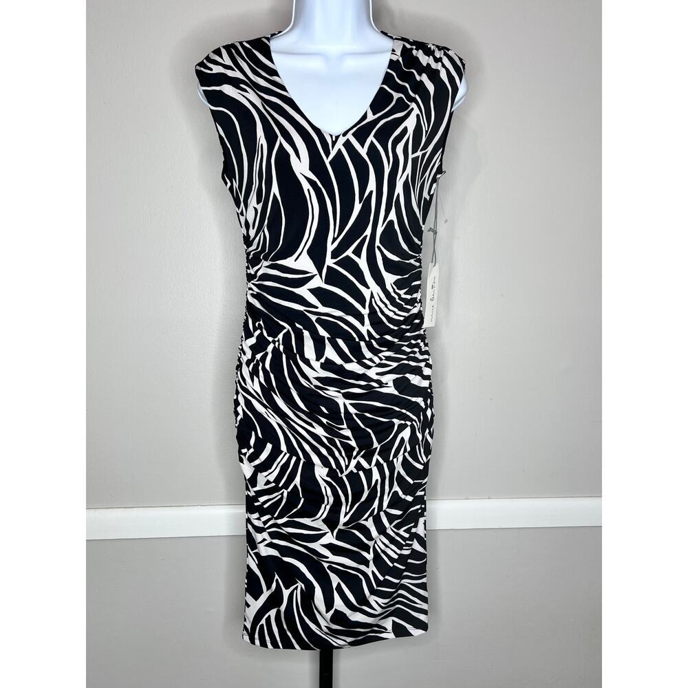 Nine Britton Anthropologie Petite XS Ruched Sheath Dress Black White NWT